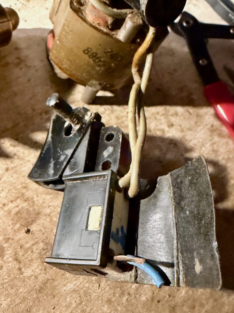 RB1 switch with stubs of the old cable, and wires to the motor brushes.