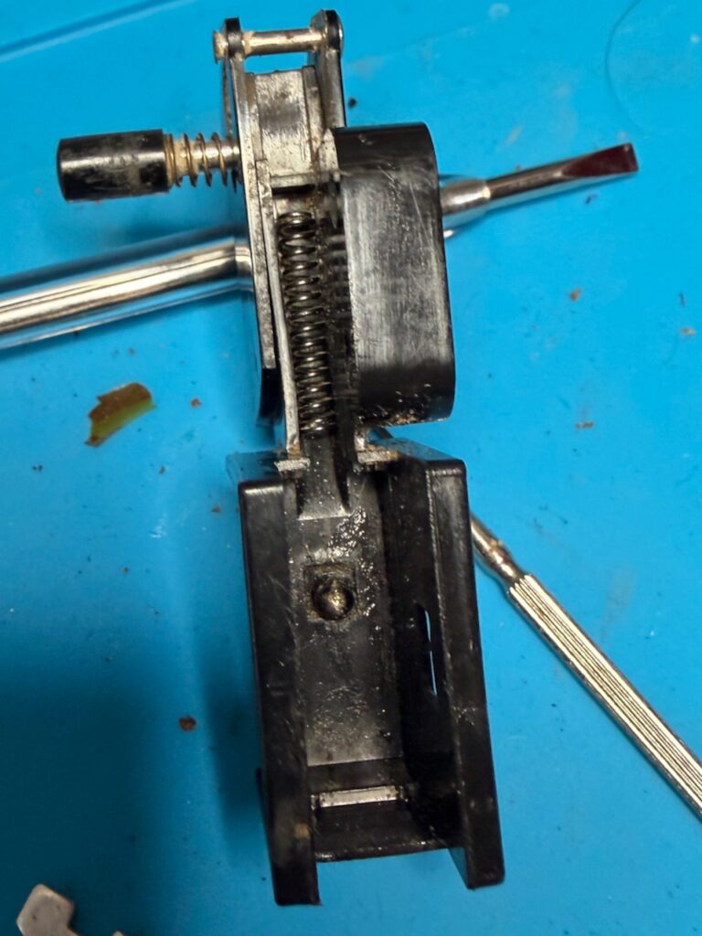 RB1 switch, outer frame on its back, with the large sprint and ball bearing in position.