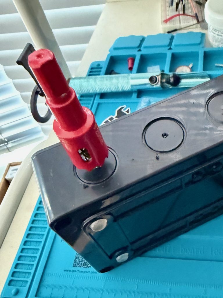 Bi-Metal 20mm cutter positioned, ready to be turned by hand with a spanner.