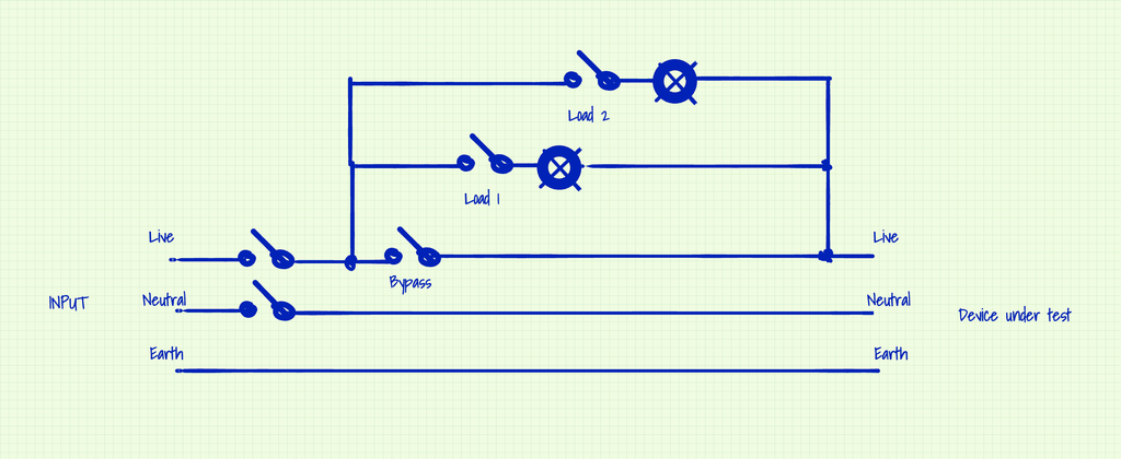 Dim bulb / light limiter circuit, with two switchable bulbs and bypass switch.